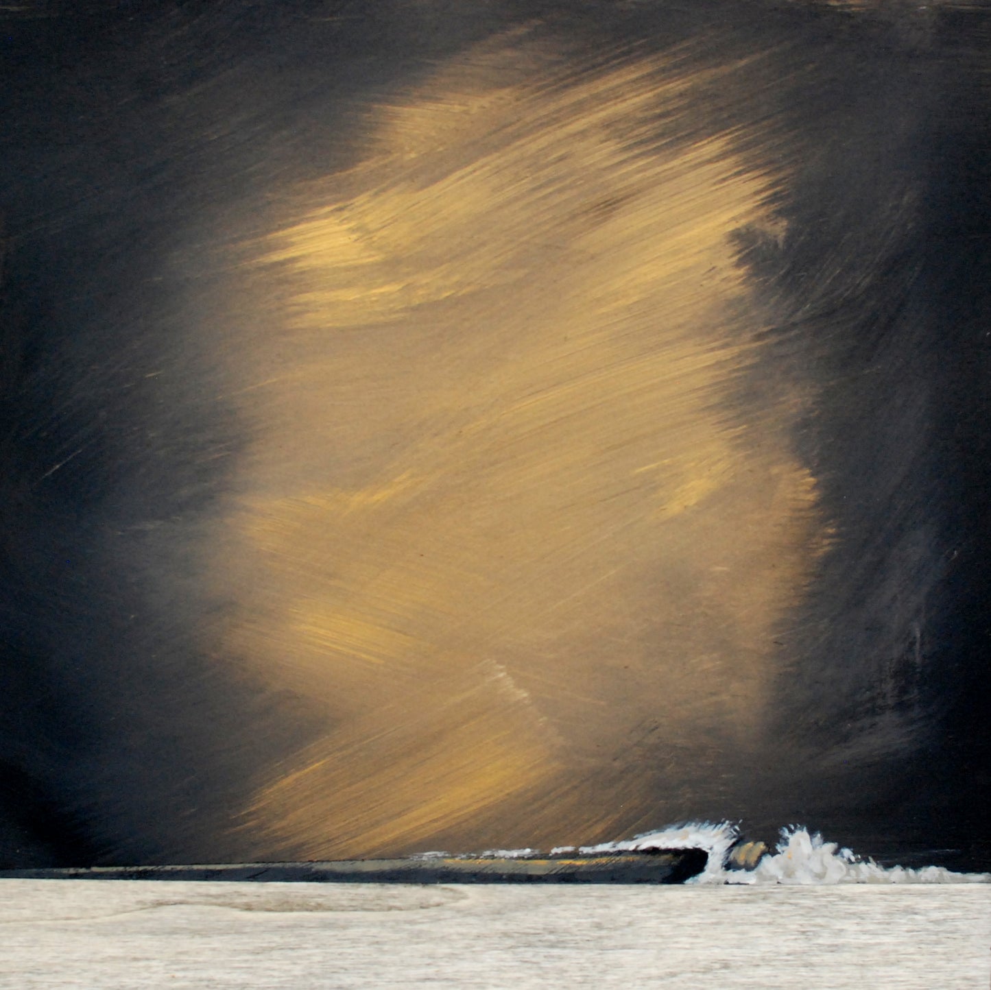 Abstract art with a dark background and a central yellow-brown shape