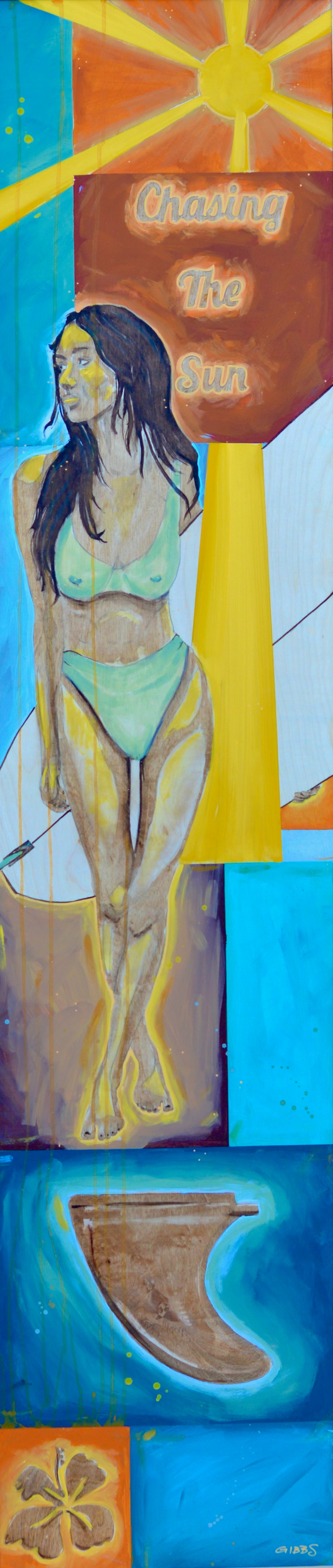 girl with surfboard acrylic painting
