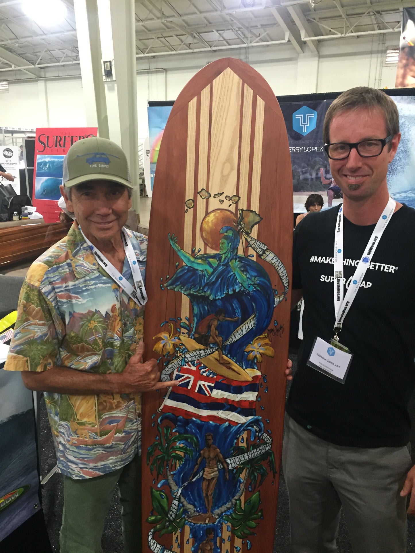 Hawaiian Surf History Painted Surfboard