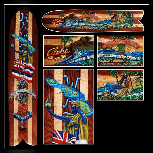 Hawaiian Culture Alaia Painted Surfboard