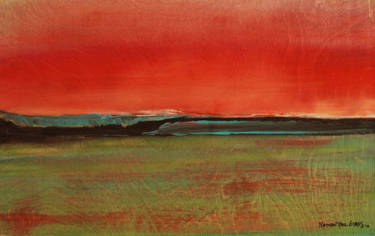 wave with green water and red sky