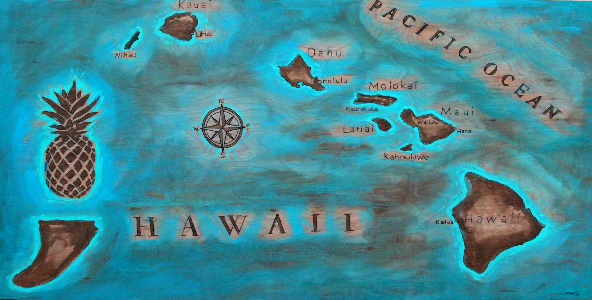 Map of Hawaii with a pineapple icon on a blue background