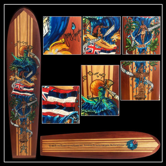 Hawaiian Surf History Painted Surfboard