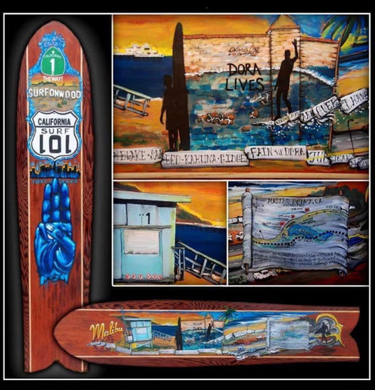 Malibu and Los Angeles Alaia Painted Surfboard